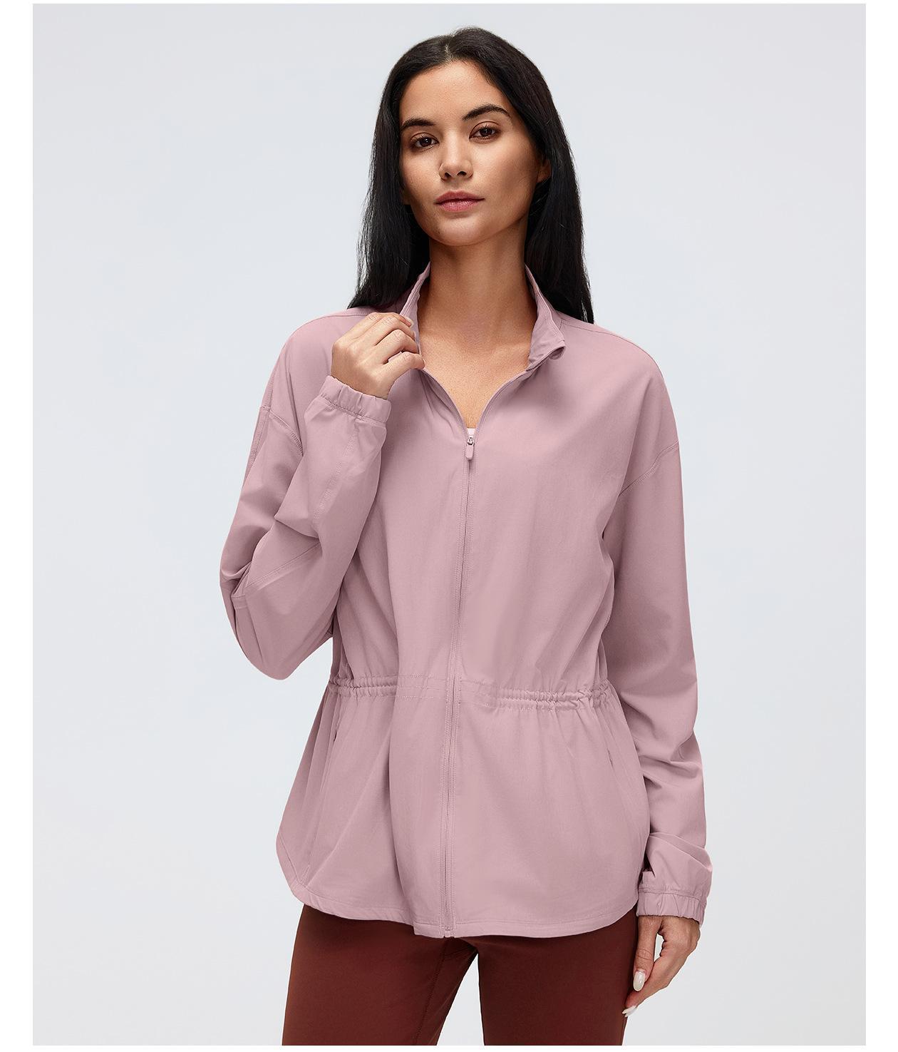 New Drawstring Waist Stand Collar Jacket, Casual Loose Versatile Coat for Yoga & Fitness