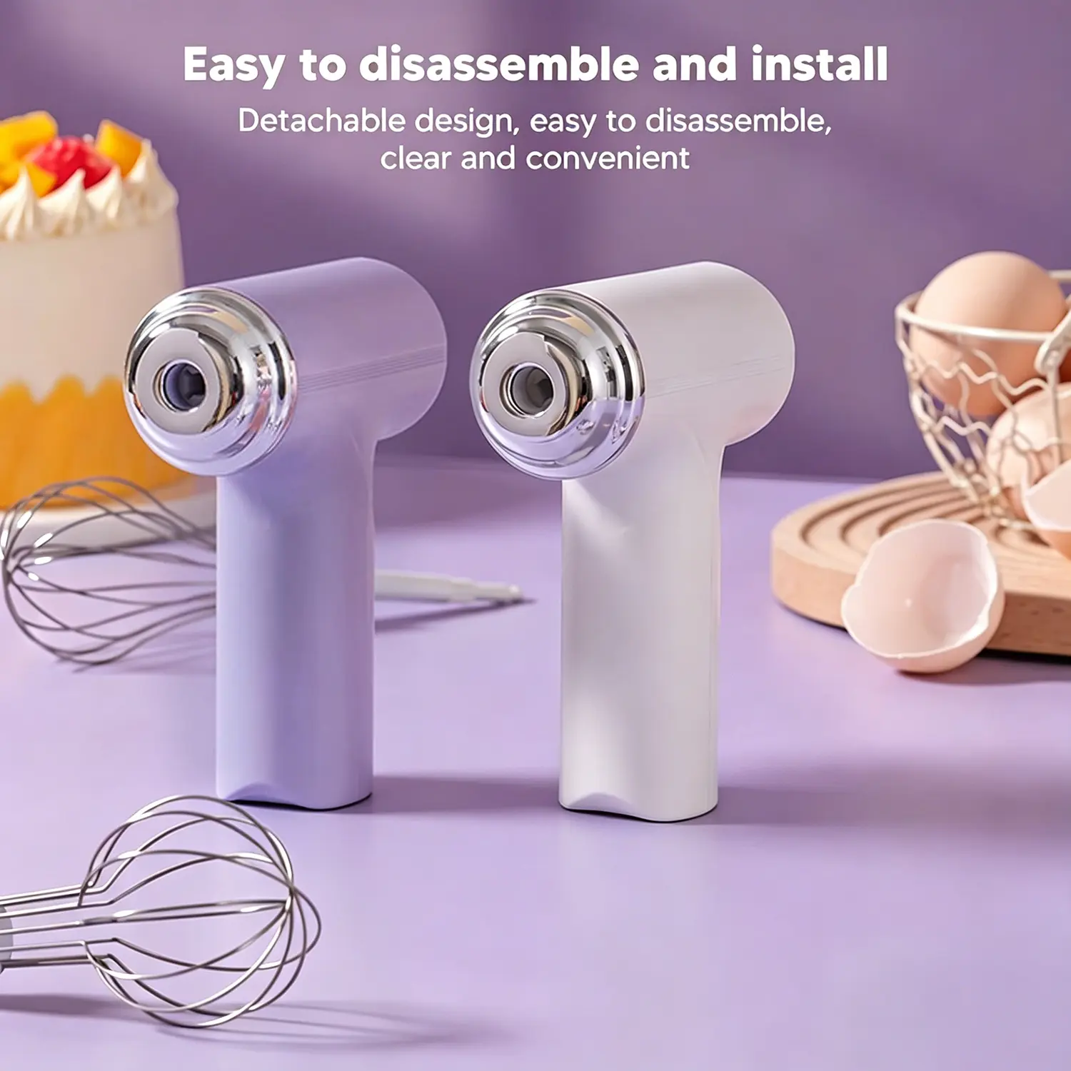 2pcs Handheld Electric Mixer - USB Rechargeable Battery Powered Egg Beaters, Adjustable Speed Cordless Mixer with Ergonomic Handle, Durable Design, Portable for Home Bakers (Cream, Pastry Mixing)