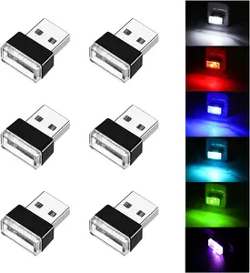 DIBMS 6 PCS USB LED Car Interior Atmosphere Lamp, Portable Mini LED Night Light, Plug-in USB Interface Trunk Ambient Lighting Kit, Universal Interior Accessories for Most Vehicles (6 Color)
