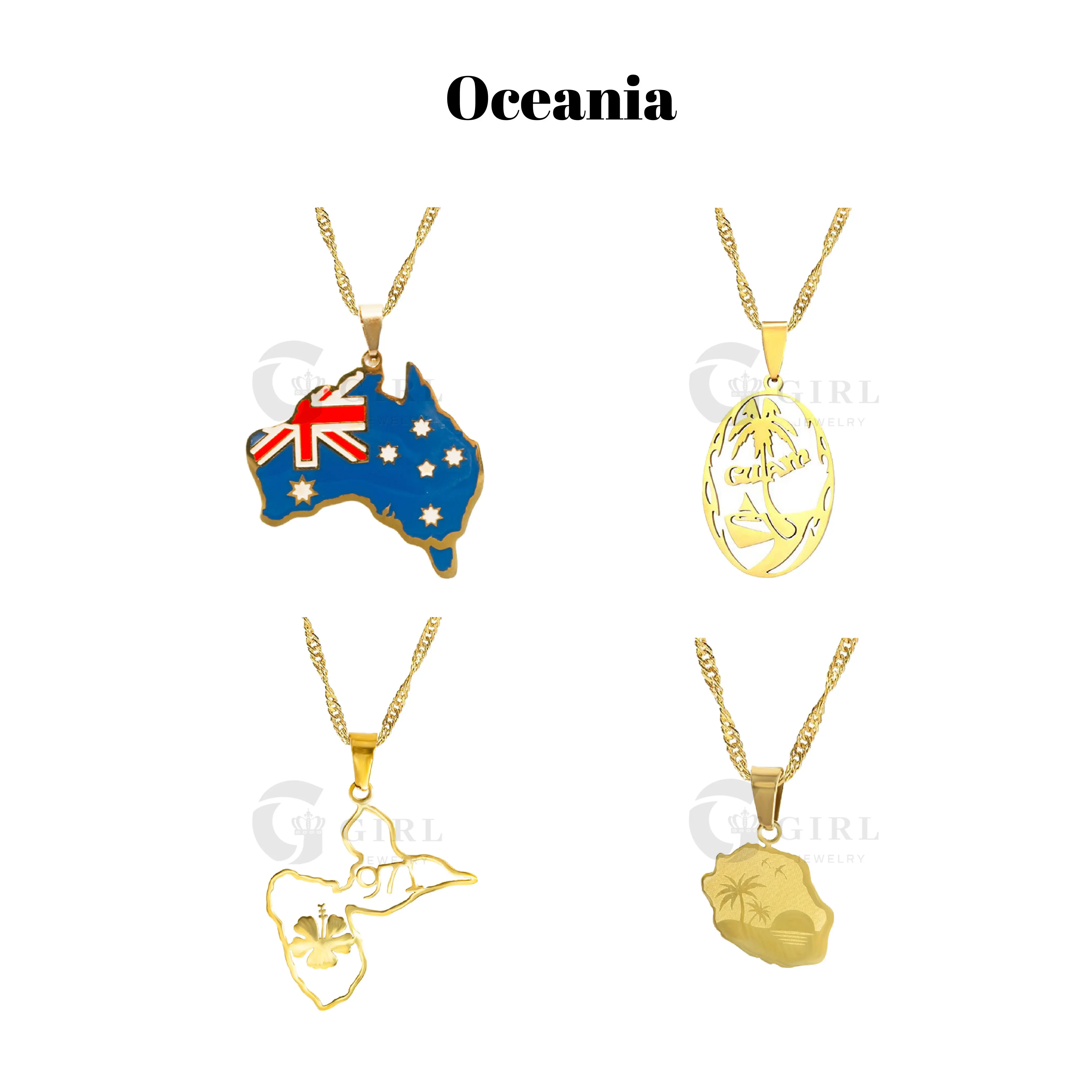 GGIRL 18K Gold Plated Stainless Steel Oceania National Map Flag Pendant Necklaces, Trendy Versatile Streetwear Fashion Jewelry for Men Women Travel Enthusiast, Suitable for Daily Summer Beach Parties Holiday Birthdays Anniversaries Gifts