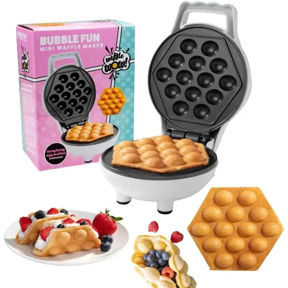 Bubble Mini Waffle Maker- Make Breakfast Special w Tiny Hong Kong Egg Style Design, 4" Individual Waffler Iron, Electric Non Stick Baker w Recipes- Ice Cream Treat Dessert, Dorm Room Essential