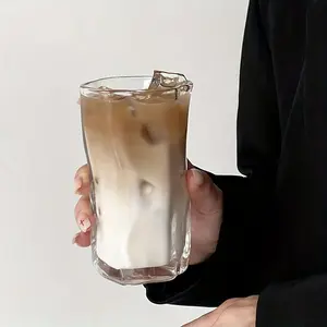 2pcs/6pcs 9.5 Oz Twisted Glass Cups, Transparent Glass Material, Coffee Shop Style, Stylish Glass Cups, Stylish Drinkware, Multifunctional for Iced Coffee, Latte, Juice, Milk, Cocktail, Drinking Glasses, Glassware