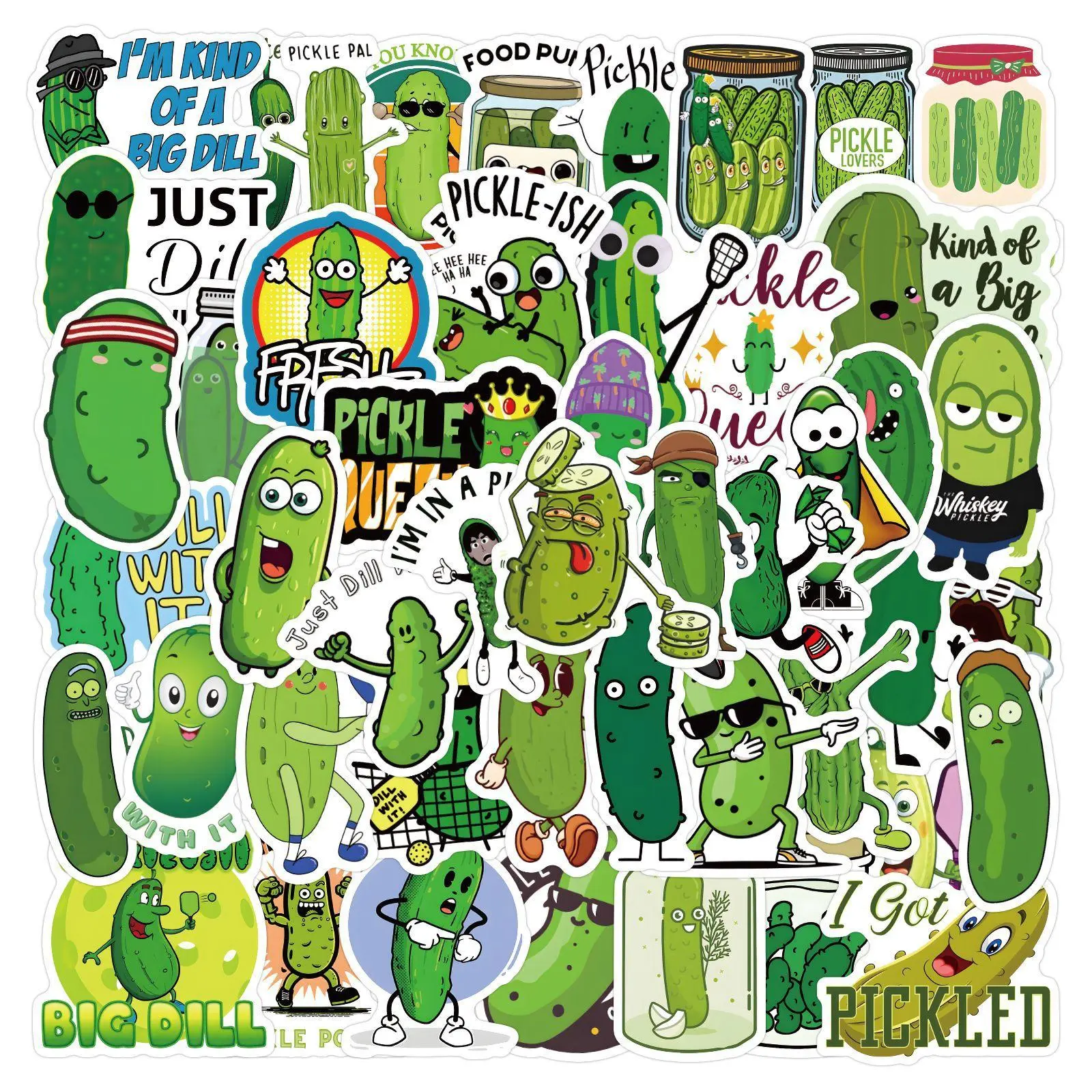 Cartoon Pickle Pattern Sticker, 60pcs/set Sticker Packs Funny Cartoon Pickle Graffiti Sticker for Gift, DIY Decoration for Luggage Skateboard Bicycle Water Bottle, Funny Stickers, Graphic Decal, Decorative Stickers, Waterproof Durable Sticker