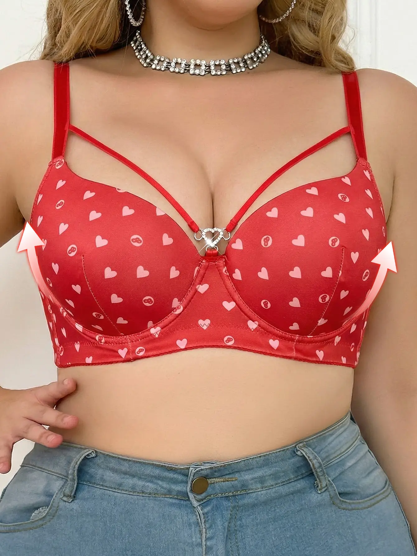 MImilemon Valentine's Day Sexy & Cute Plus Size Push-up fantasy Bra with Heart Pattern for Lifting and Fit Body Comfort Everyday bra  big  bust Size Lingerie Set plus  size perfect valentine gift