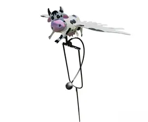 Kinetic Metal Flying Cow with Wings Wind Spinner Garden Art - 47" Tall
