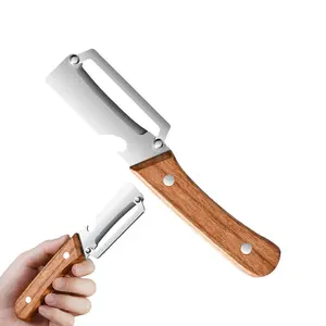 Stainless Steel Multi-function Peeler Knife, Wooden Kitchen Tool, Multifunctional Vegetable Peeler for Kitchen, for Fruit Veggie, Includes Bottle Opener 4 PCS