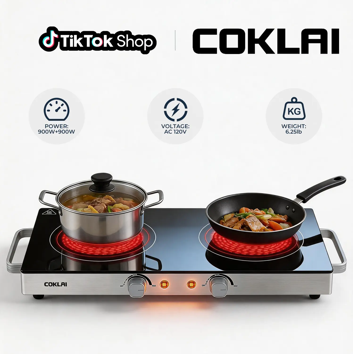 COKLAI Portable Ultra Slim Double Induction Hob - Small Compact Electric Double-Plate, Portable Burner, Induction Compatible, Temp Control, Stainless Steel Easy-Clean, US Plug for Kitchens, Camping, Small Induction Hobs