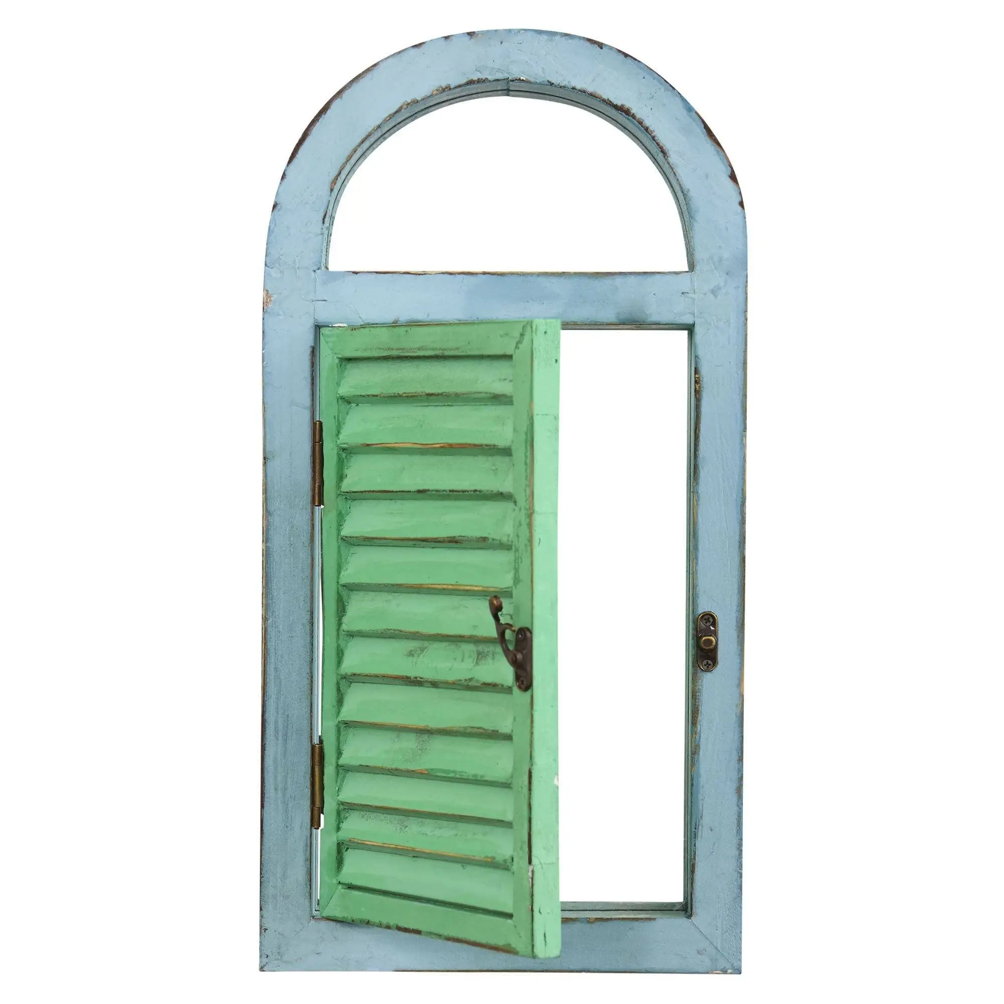 Vintage Window Frame Mirror - Cerulean Wall-Mounted Room Decor Mirror for Nursery, Bathroom, Home Entryway, Shabby Chic