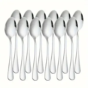 Stainless Steel Coffee Spoon, 12pcs/set Long Handle Tea Spoon, Dessert Spoon, Spoons Set, Kitchen Utensils, Kitchenware for Home, Restaurant, Coffee Shop Party, Dishwasher Safe