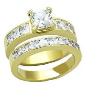 3.50 ct 2 Piece Cz Wedding Engagement Ring Set Yellow Gold Plated Stainless Steel