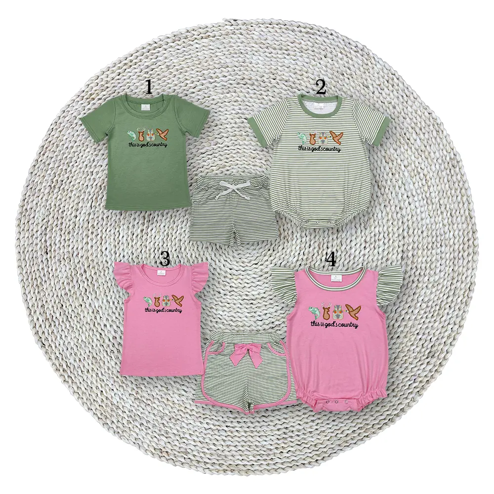Girls Boys Kids Deer Ducks Hunting Season Embroidery Shirt Shorts Outfits Clothing Sibling Soft Stretchy Rompers Matching Sets