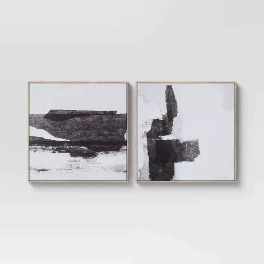 Threshold Black Canvas Abstract Wall Art Set of 2 (24"x24") - Aesthetic Design Creative Artwork, Home Decor Gift for Living Room