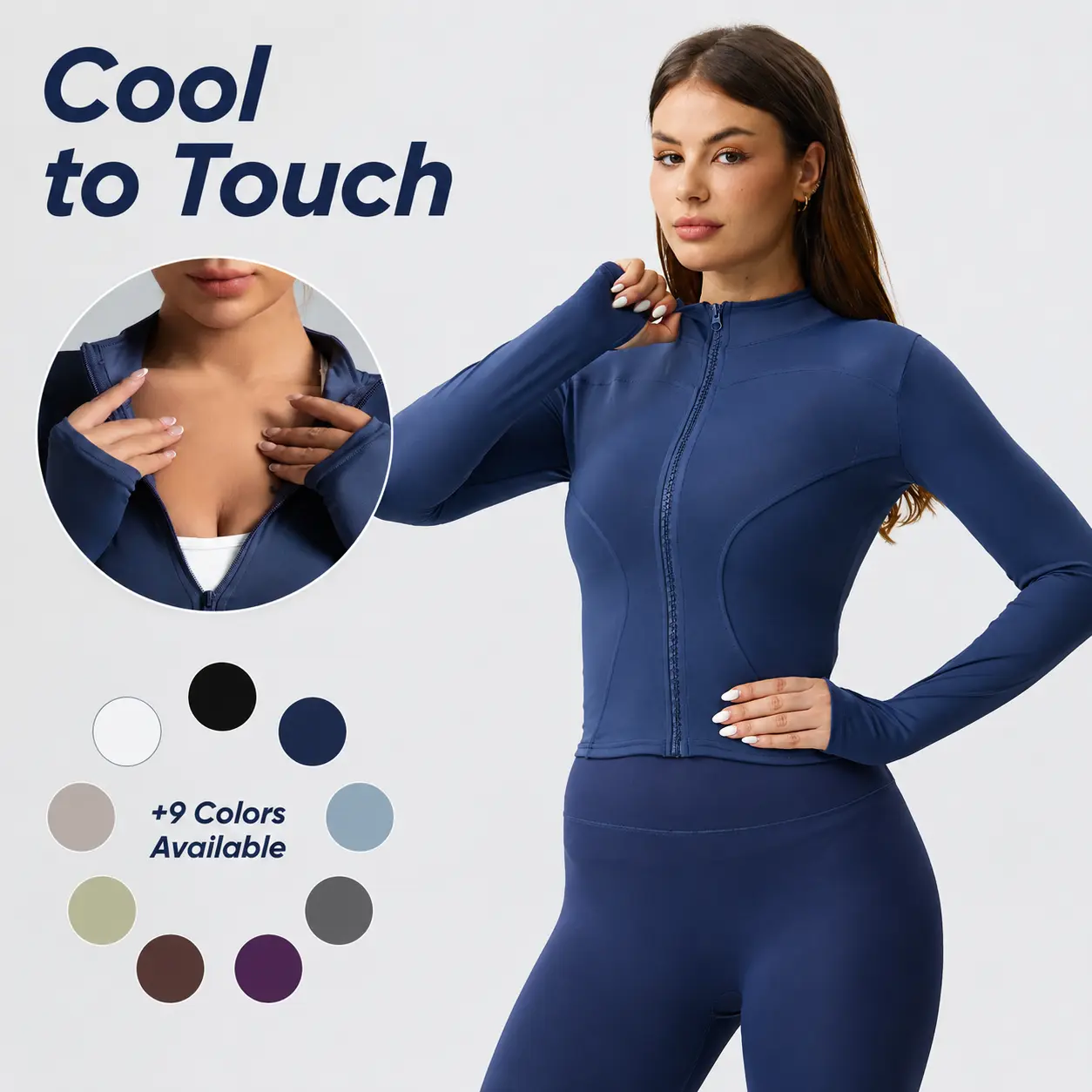 Women's Zip Up Workout Jacket, Lightweight Stretch Sports Jacket with UPF 50+ UV Protection, Breathable Activewear Outerwear for Outdoor Fitness