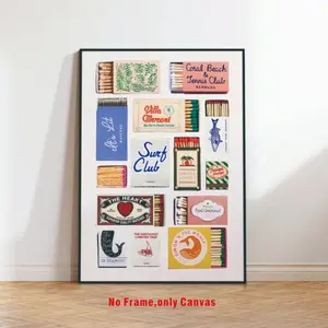 Modern Retro Matchbox Art, Fashionable Combination, Vintage Wall Decor, Fun Aesthetic Painting, Home and Living Room Poster