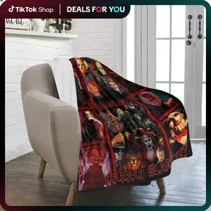 FJTP Horror Movie Blanket, Halloween Blanket, Scary Movie Blanket, Cozy Fuzzy Plush Flannel Blanket Gifts for Halloween, Horror Movie Gifts, Christmas Fleece Blankets for Boy Girl  Young Adults Men Women Gift
