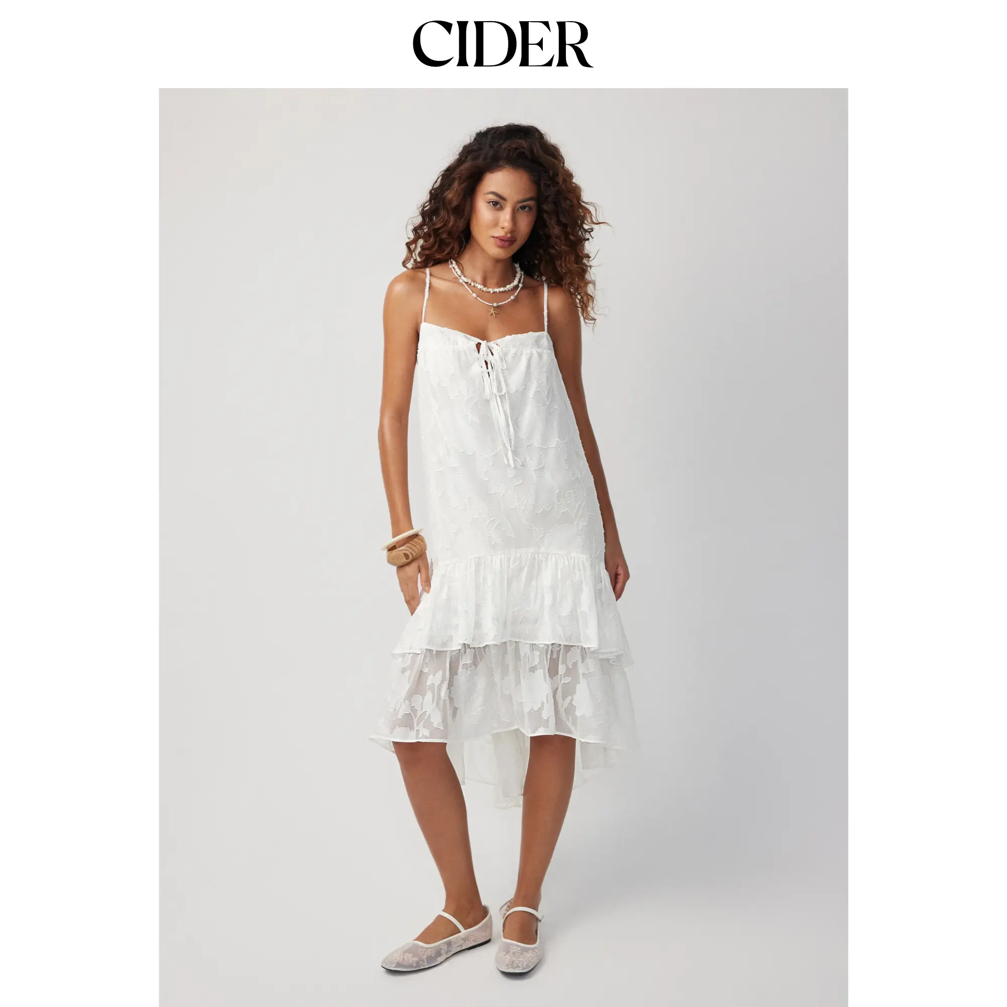 Cider Women's Casual Chiffon Jacquard Babydoll Maxi Dress - Floral Print, Square Neck, Bowknot Detail