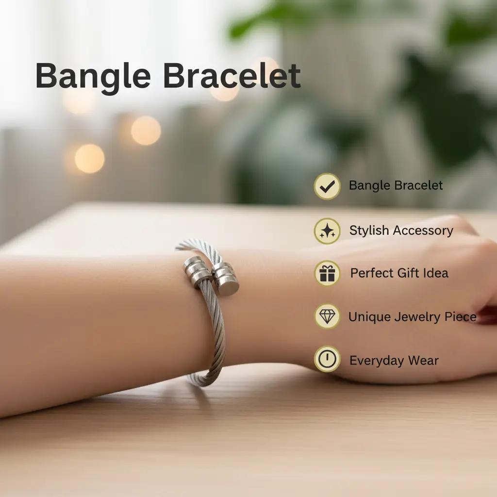 Gold-Tone Cable Bangle Bracelet with Magnetic Clasp for Men and Women