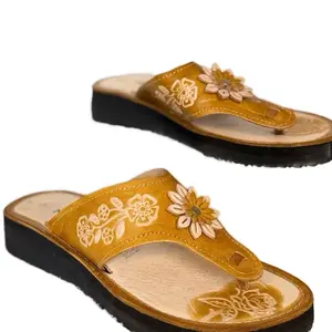 Huarache Mexicano de piel - Handmade Mexican Leather Women's Sandals - Hand Painted Flower Design - Open Toe - Comfortable Daily Use - Chancla Oscura Pintada - Versatile Footwear for All Seasons - Shoe