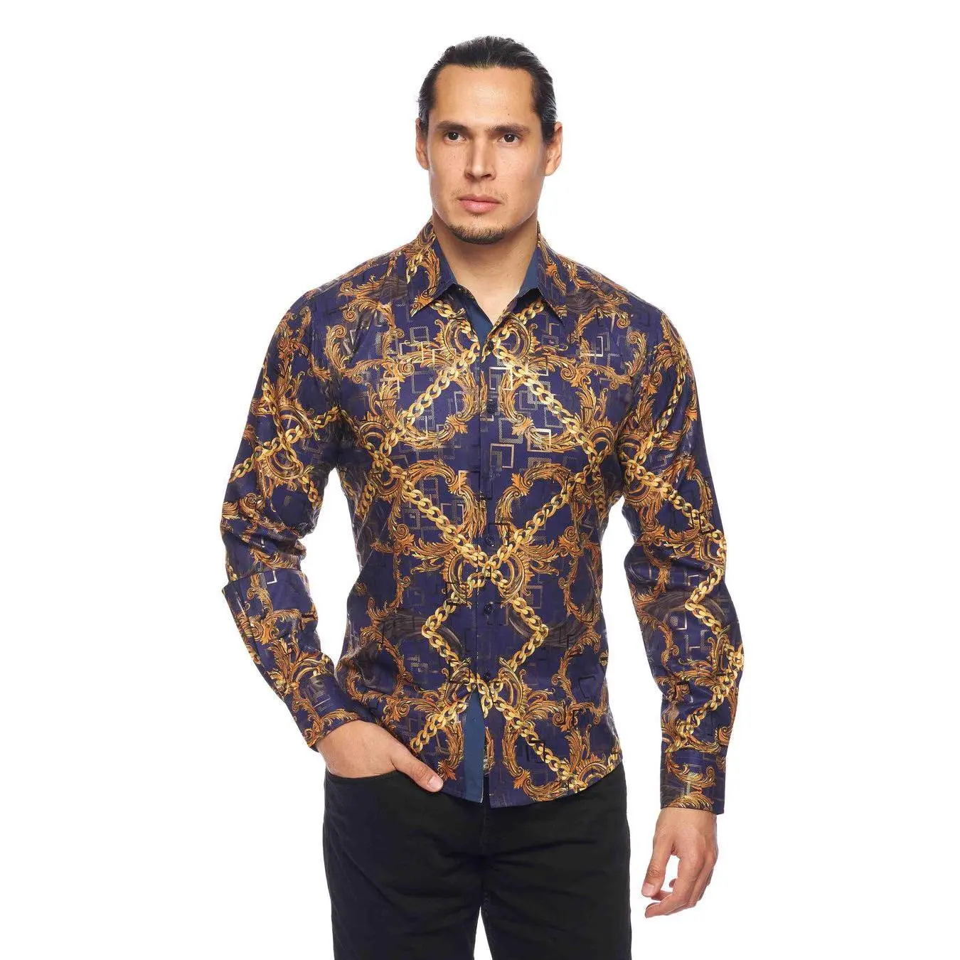 Mens Luxury Brand Printed Silk Like Shirts-HLS2002L-531