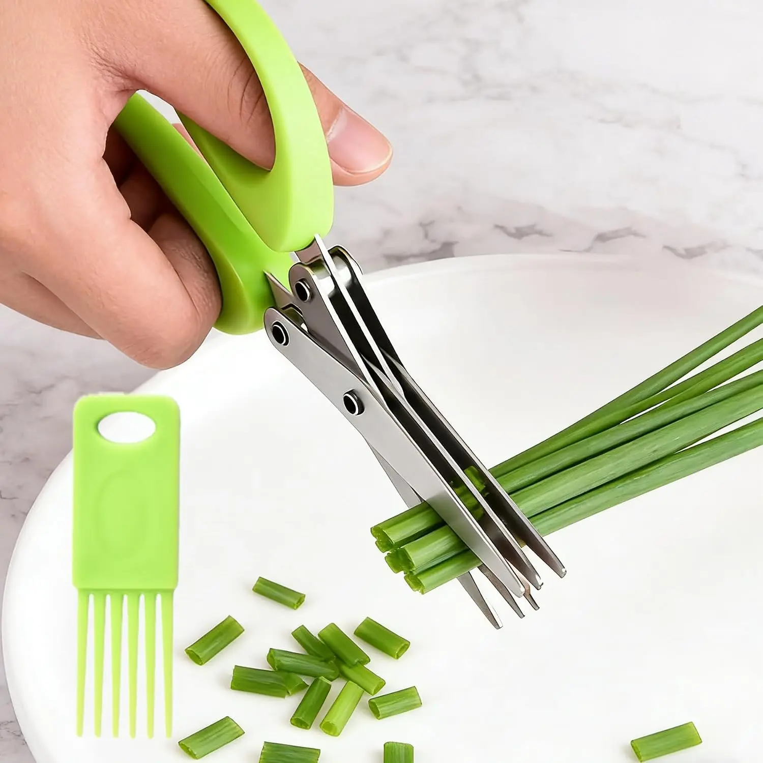 Stainless Steel Scallion Cutter Scissors, Multi-Layer Sharp Kitchen Herb Shears for Chopping Chives Cilantro Seaweed Chili, Safe PP Handle Easy Clean Multipurpose Food Cutting Scissors for Home Cooking
