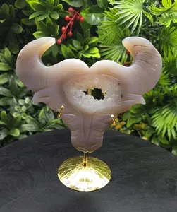 Unique Druzy Agate Bull Carving on Zodiac Stand