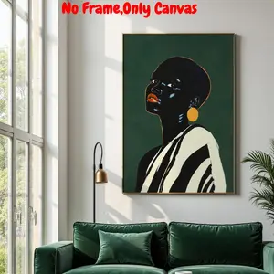 African Woman Pattern Canvas Painting, Unframed Painting, 1 Count Modern Artistic Wall Art, Wall Decor for Home Living Room Bedroom Study Room, Ornaments