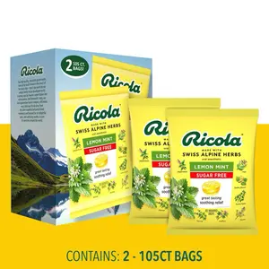 Ricola cough relief Sugar-Free Lemon Mint Herb Throat Drops, Made with Swiss Alpine Herbs Oral Anesthetic 210 ct. Menthol Peppermint Natural Healthy Treatment