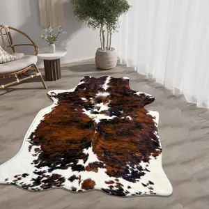 1 Piece - Brown Cow-Print Imitation Cashmere Decorative Area Rug | Pet-Lover’s Must-Have! Soft, Skin-Friendly & Anti-Slip—Perfect for Living Room, Bedroom, Bathroom