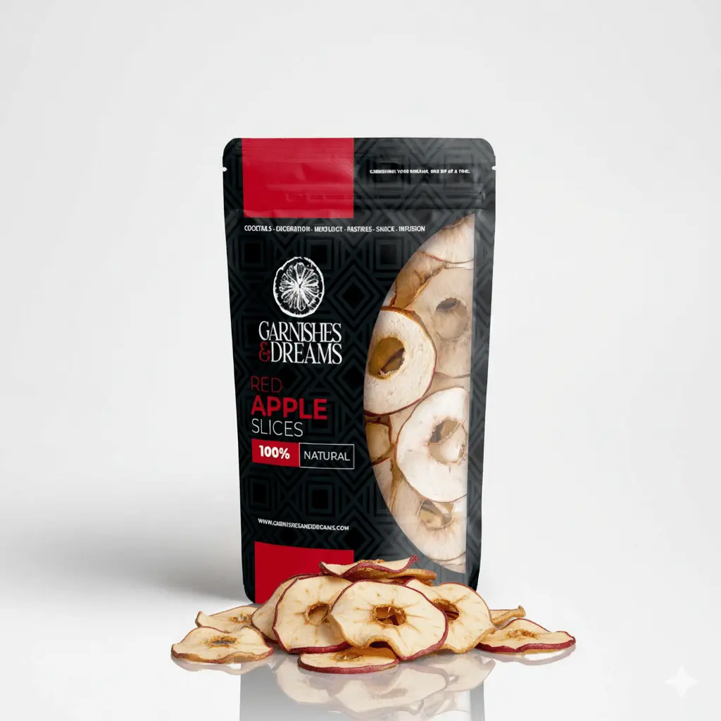 Garnishes & Dreams Dehydrated & Dried Red Apple Slices – Tart Crisp Fruit for Snacking, Baking, Mixology & Oatmeal, Natural Edible Garnish, No Sugar Added