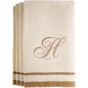 Monogrammed Gifts, Fingertip Towels, 11 X 18 Inches - Set of 4- Decorative Golden Brown Embroidered Towel - Extra Absorbent 100% Cotton- Personalized Gift- for Bathroom/ Kitchen- Initial H (Ivory) Creative Scents