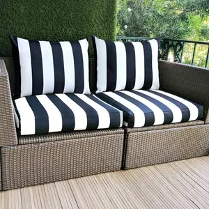 Black and White Cabana Stripe Outdoor Slip Covers, Compatible with IKEA Arholma Kuddarna