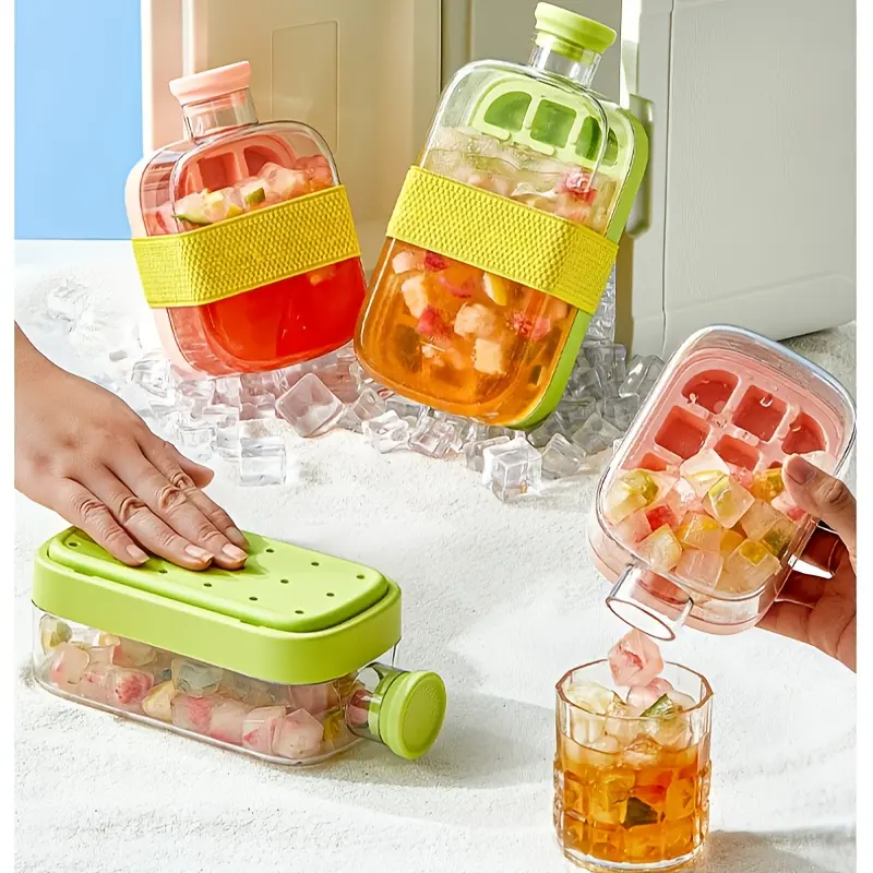 Press-type ice cube water bottle, food-grade ice mold, summer ice maker bottle with straw cup, attractive straw cup suitable for outdoor sports, camping, pool parties, and juice drinks