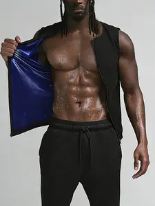 Men's Heat Trapping Zipper Sauna Vest Compression Sweat Enhancing Shirt Workout Gym Shapewear Top BLUEAND BLACK(S-XXXL)