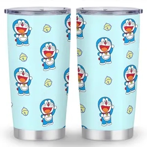20oz Doraemon Insulated Water Bottle, Stainless Steel Coffee Mug, Large Capacity Leakproof Travel Tumbler with Straw - Cartoon Design for Outdoor Camping, Office, School - Reusable,Perfect for Holidays