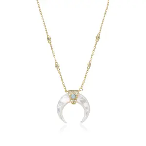 Crescent Moon Necklace with Gold Chain, Unique Design Celestial Charm, White Shell Pendant, Fashion Jewelry Accessory, Crescent Shaped Necklaces, Moon Element Necklaces