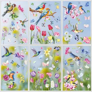 109 Pcs Spring Window Clings,Spring Flower Window Clings for Glass Windows,Double-Sided Floral Pattern Window Clings for Bird Strike Prevention,Seasonal Window Stickers for Spring Decor(9 Sheets)