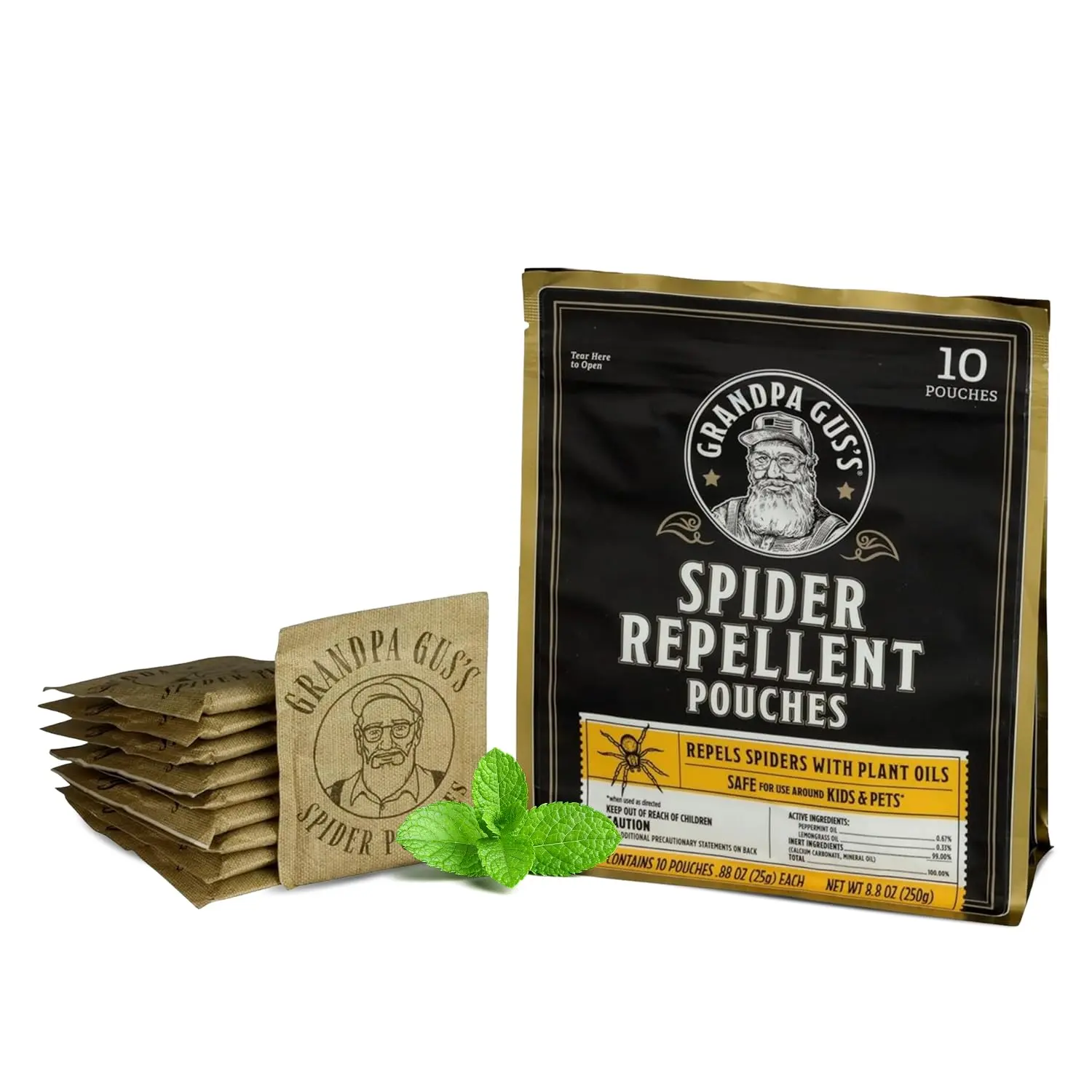 10-Pack Scented Natural Spider Repellent Pouches with Peppermint Oil & Lemongrass Oil, Long-Lasting 3-Month Indoor Pest Deterrent for Closets, Sheds, Cabins
