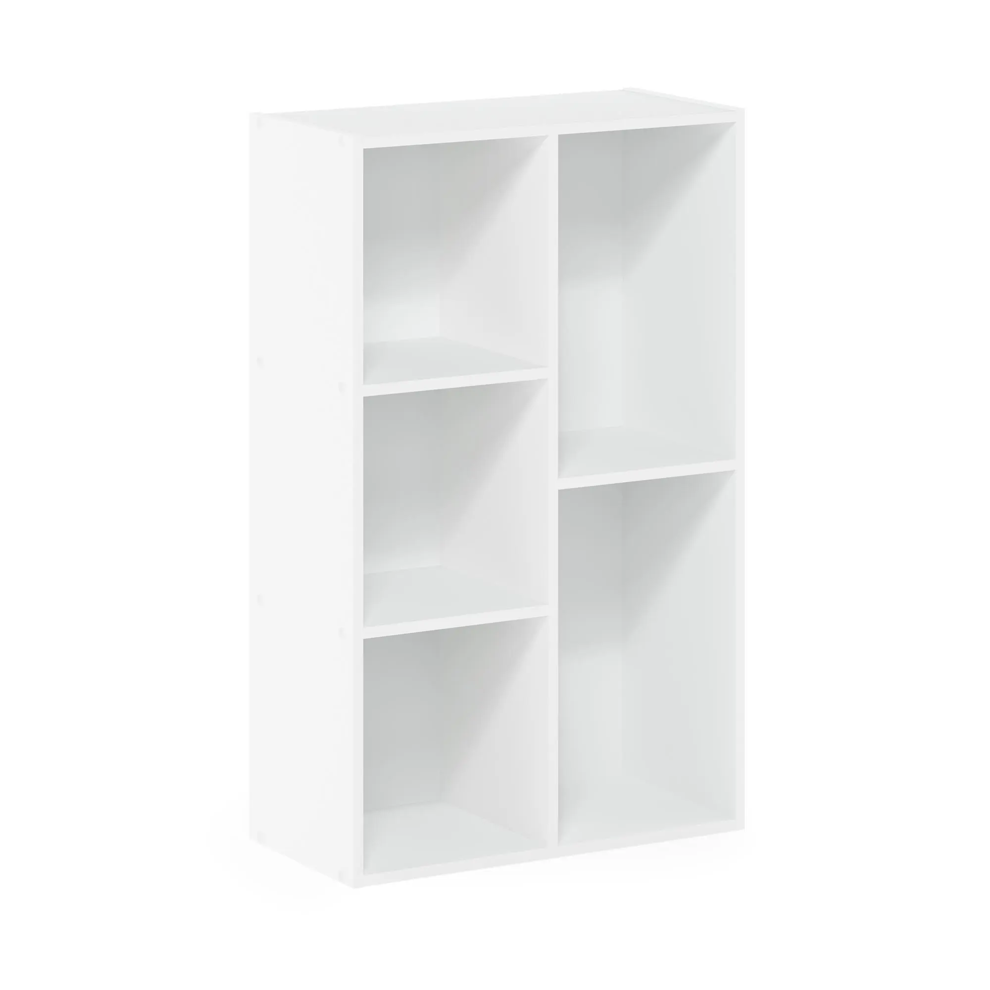 LUDER 5-Cube Open Composite Wood Bookshelf - Tool-Free Floor-Standing 9.4" Deep Storage Shelf, 9.4x19.7x31.5in White Cube Living Room Furniture for Bedroom, Home Office Display Storage 5-Level Shelf