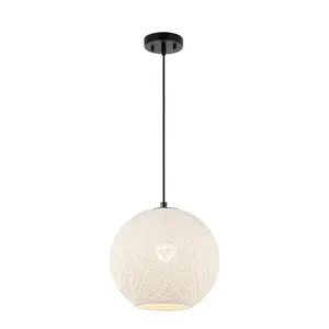 JONATHAN Y Lacey Bohemian Minimalist Iron/Rope Woven Globe LED Pendant; for Living Room, Bedroom, Kitchen, Office