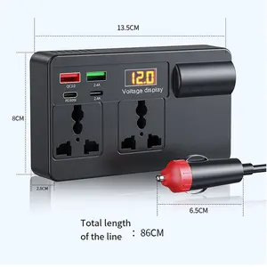 Nuokaiqi 200W car power inverter, 12-24V to 110-240V, with dual USB PD and Type-C ports, built-in voltage monitor and switch, universal car charger, suitable for trucks and SUVs.