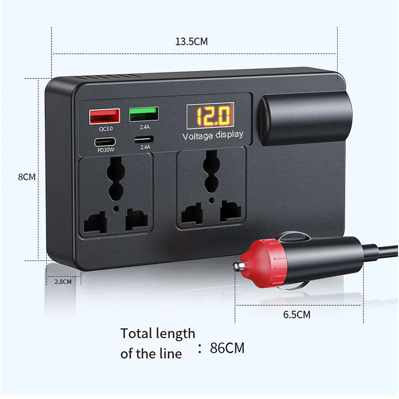 【summerfinds】Nuokaiqi Car Power Inverter 12V to 220V with Built-in Wireless Carplay, Multi-Port Smart QC 3.0 Fast Vehicle Charger Block, Lightweight Automobile Power Adapter | Summer Travel Essentials, Car Charger, Cars Accessories