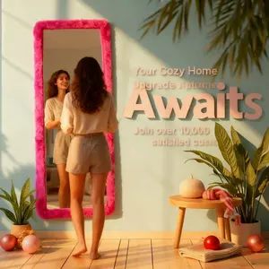 Plush Mirror Cover DIY Full Body Mirror Decorative Cover Universal Super Soft Non-Slip Mirror Sleeve for Living Room Bedroom Hallway Home Warm Decoration