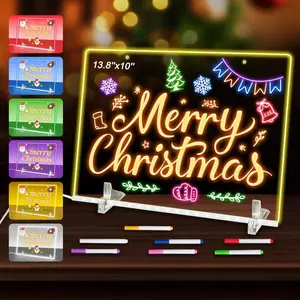 LED Note Board 13.8"x10" Acrylic Dry Erase Message Board with 7 Neon Colors for Classroom Home Office Decor Christmas Gift