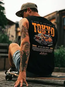 Men's Tokyo Drift Sleeveless Tee | "TOKYO Underground" & JDM Race Car Graphic | Breathable Lightweight Fabric | Relaxed Fit | Ideal for Skate Culture, Casual Wear & Summer Outings | Must-Have Japanese Streetwear Piece
