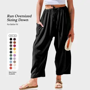TARSE Womens Linen Wide Leg Pants Oversize Casual Loose Fit Beach Palazzo Harem Pants with Pockets Vacation summer outfits  Womenswear