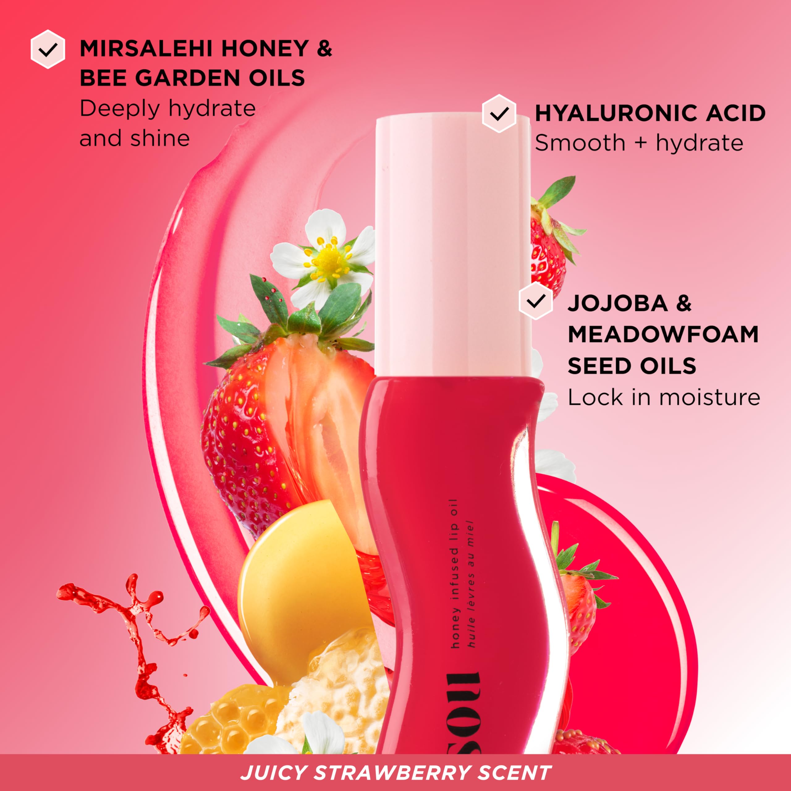 Gisou Infused Lip Oil – Hydrating & Glossy Lip Oil with Jojoba Seed Oil, Non-Sticky Shine, Contain Fresh Honey, Watermelon Sugar, Strawberry Sorbet, Mango Passion Punch, 0.27 Fl Oz