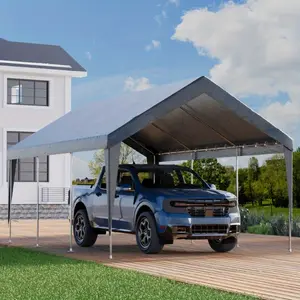 12x20 Heavy-Duty Carport, Rainproof & UV-Resistant Garage Top Cover, Outdoor Portable Car Shelter & Boat Tent, Gray/White/Yellow