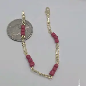 EVIL EYE  Protection Figaro Style Red & Gold Color Gold-Plated Bracelet for Kids - 6 Inches