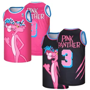 Miami #3 PinkPanther Basketball Jersey,Retro Hip Hop Clothing Cartoon Top,Letter Embroidered Party Vest, Unisex