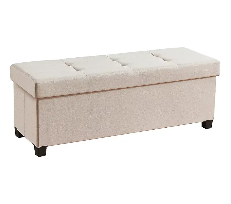 Foldable Tufted Linen Large Storage Ottoman Bench with Spacious Compartment & Durable Linen Fabric 15" x 43" x 15"